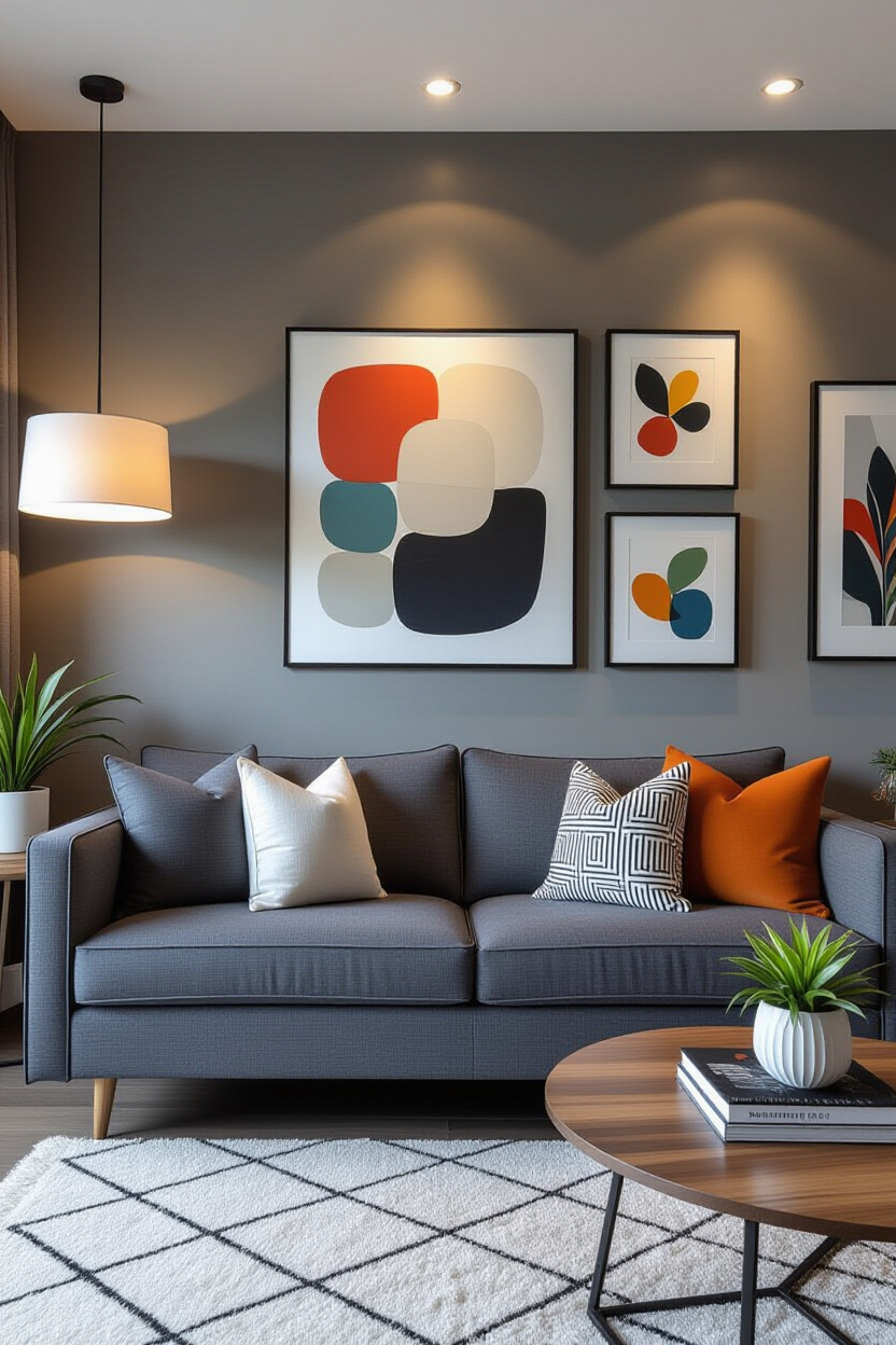 Charcoal Gray Couch Living Room: Trendy Wall Decor Schemes