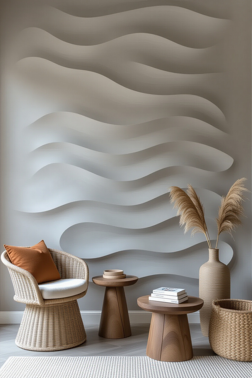 Charcoal Grey Living Room Textured Accent Wall