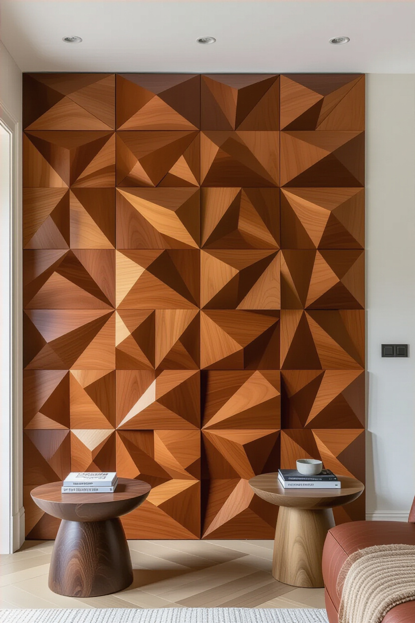 Chic Cherry Living Room Wood Wall