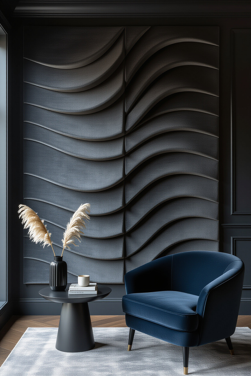 Chic Grey Living Room Textured Accent Wall