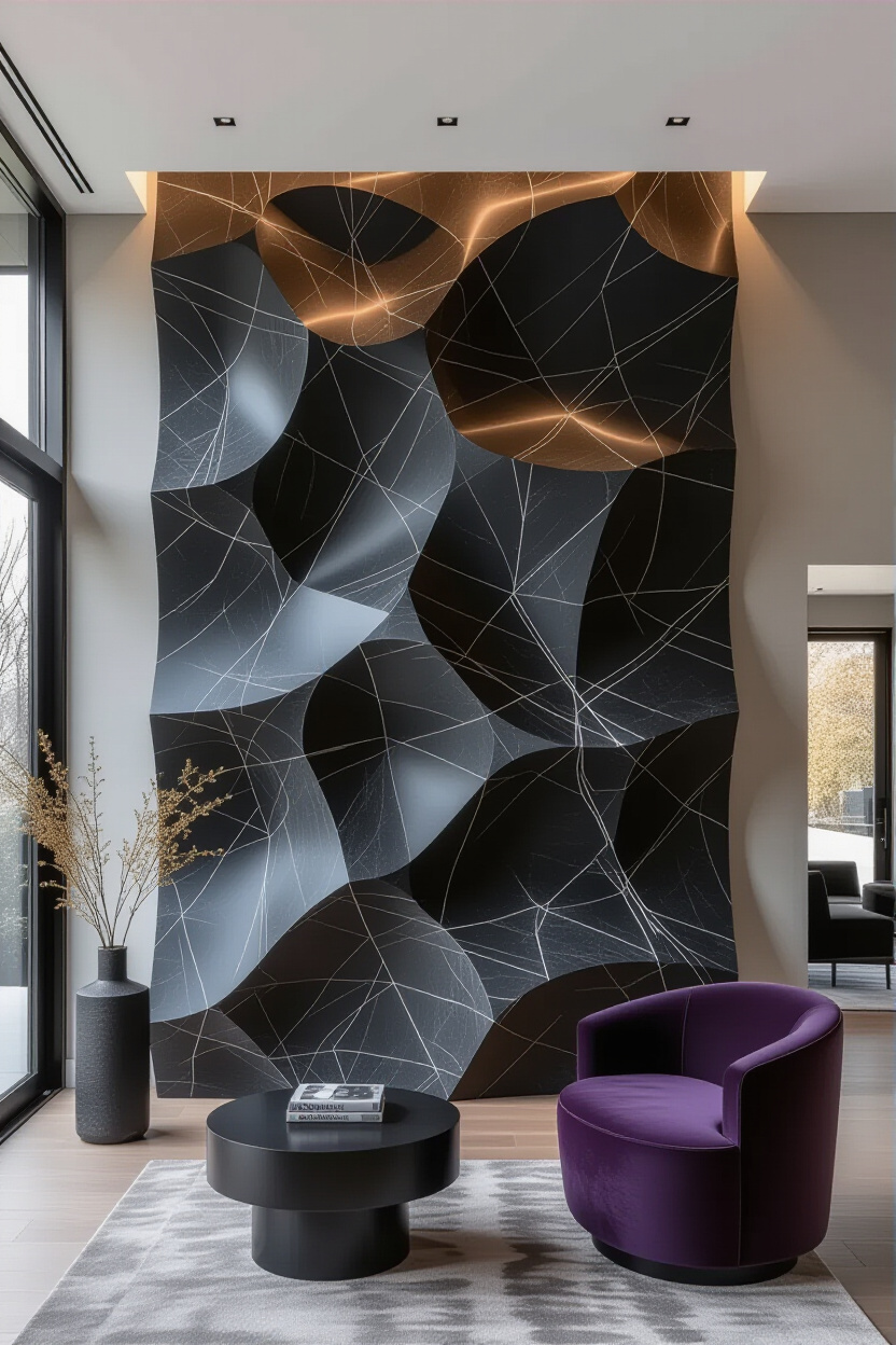 Chic Grey Stone Living Room Accent Wall