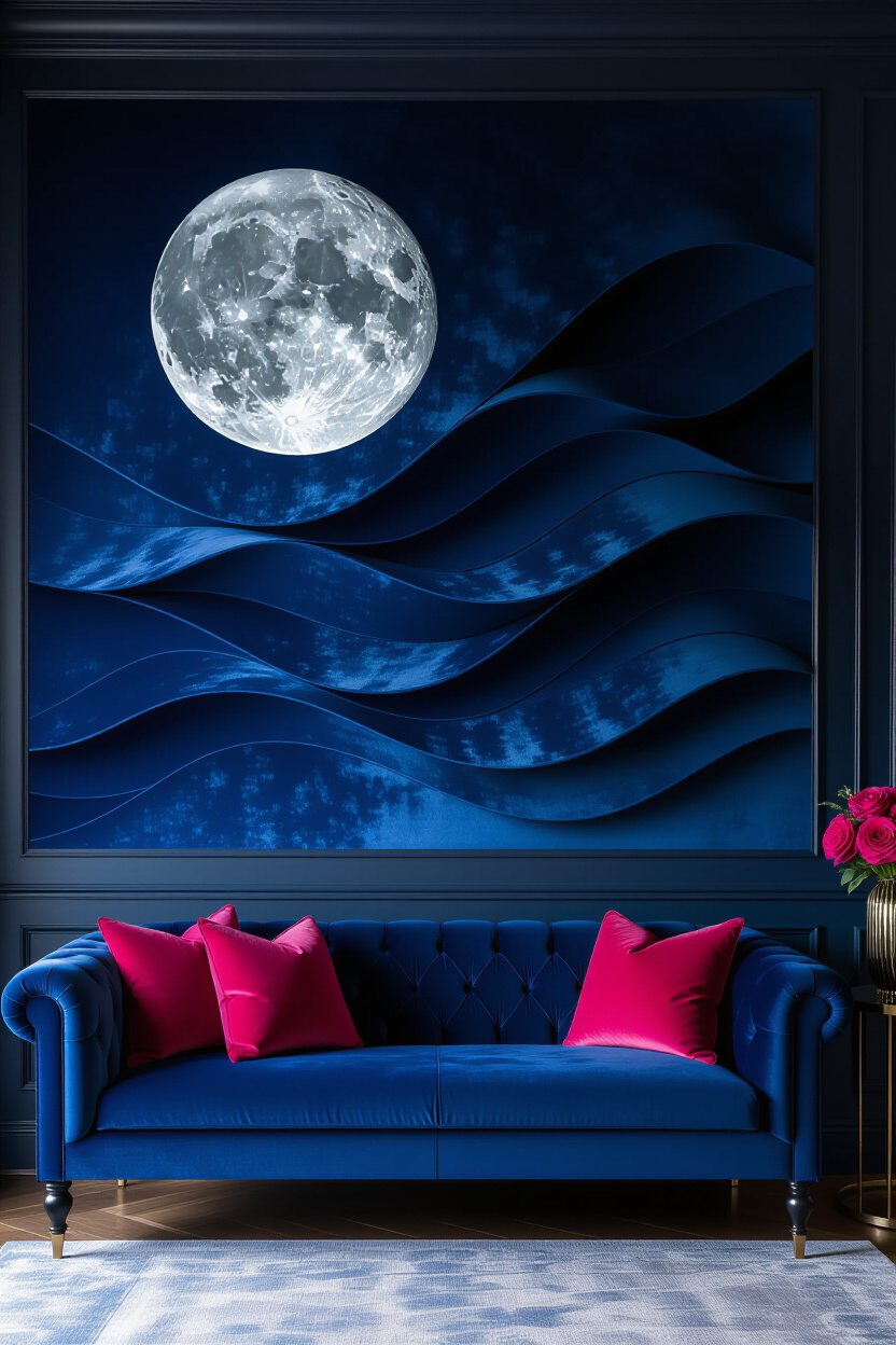 Chic Velvet Fabric Living Room Statement Wall