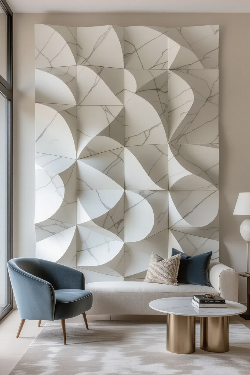 Classic White Living Room 3D Accent Wall