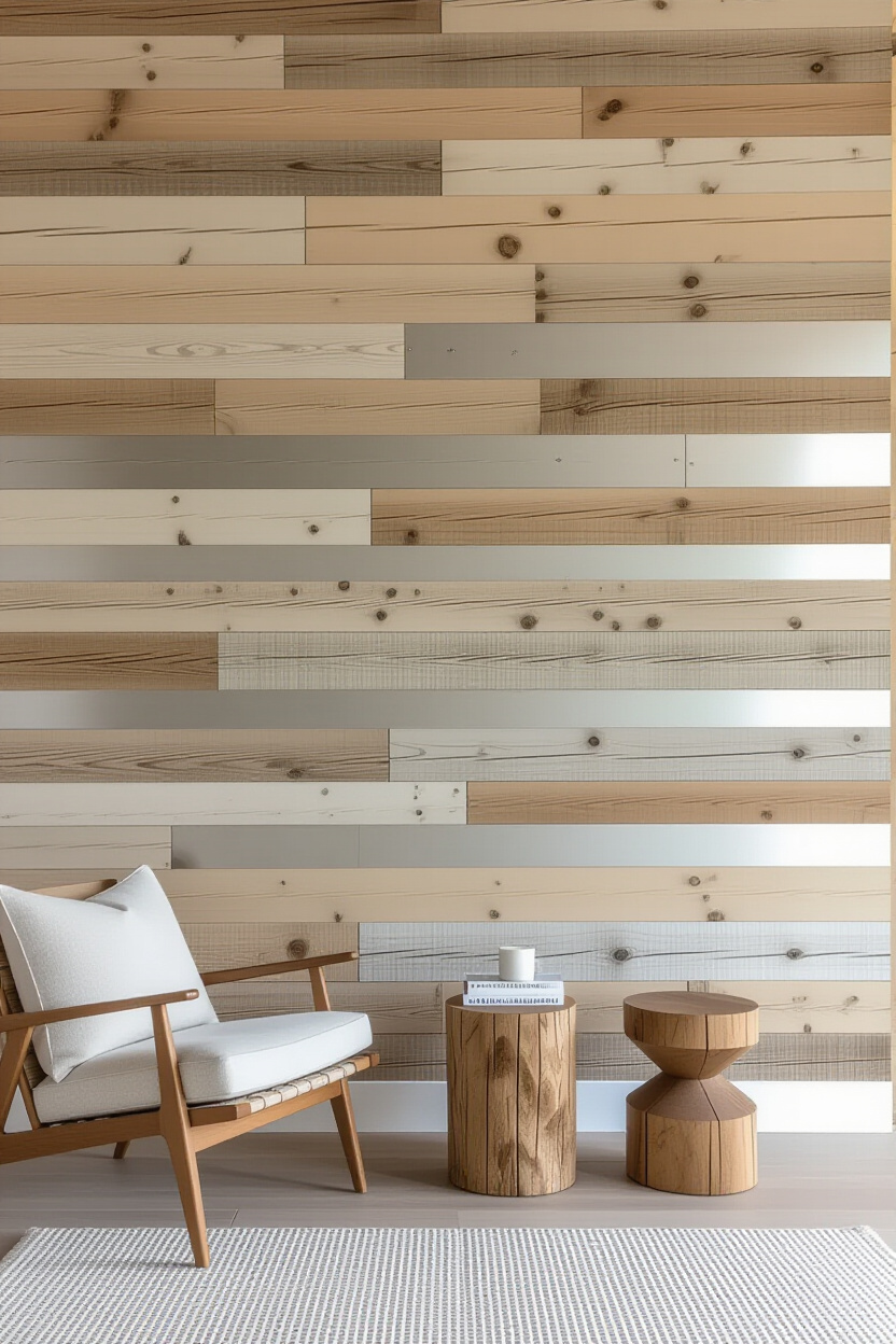 Coastal Pine Living Room Wood Wall
