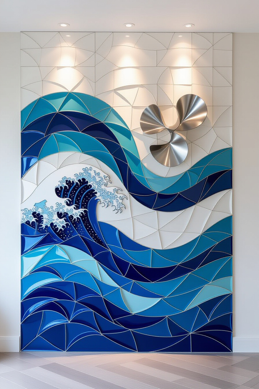 Cool Blue Living Room 3D Accent Wall