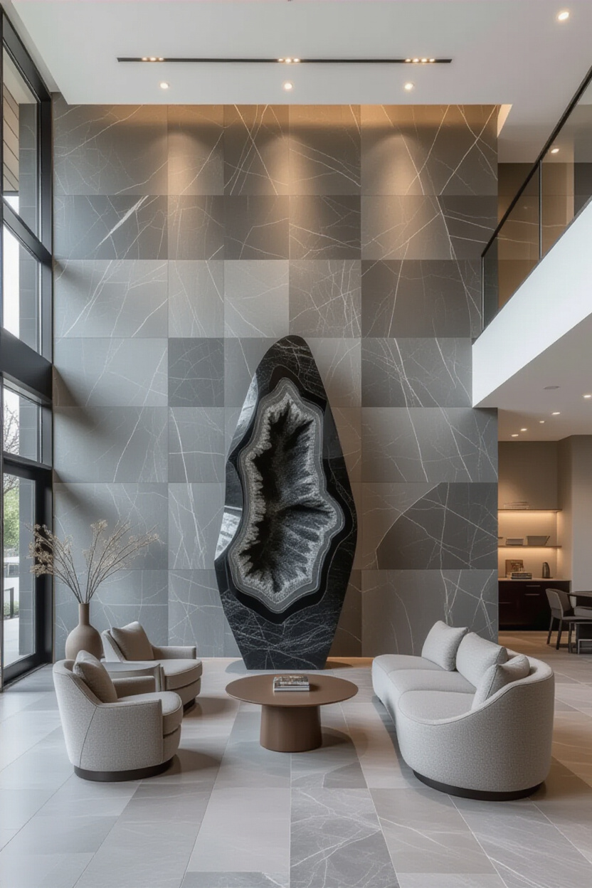 Cool Slate Grey Living Room Statement Wall