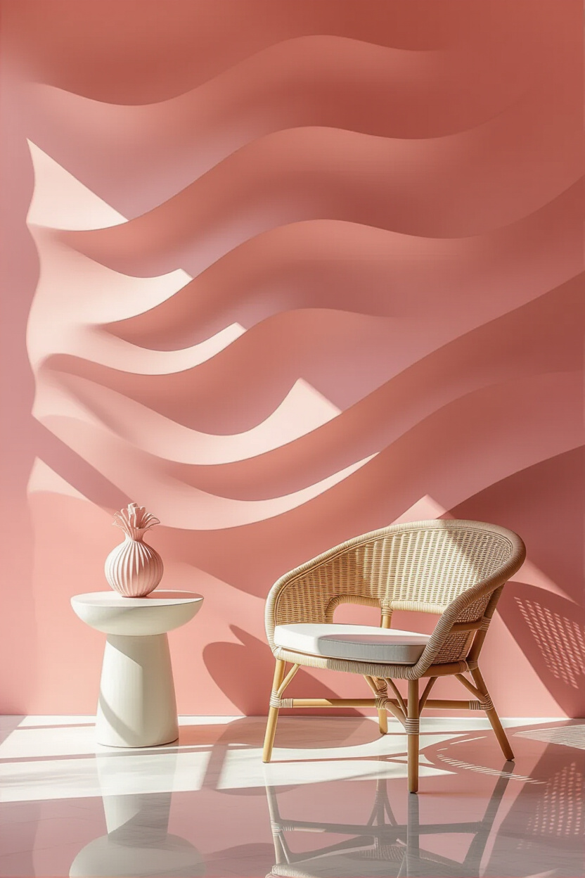 Coral Pink Living Room 3D Accent Wall