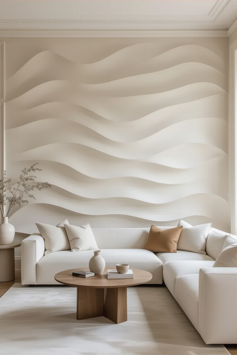 Creamy White Living Room Textured Accent Wall
