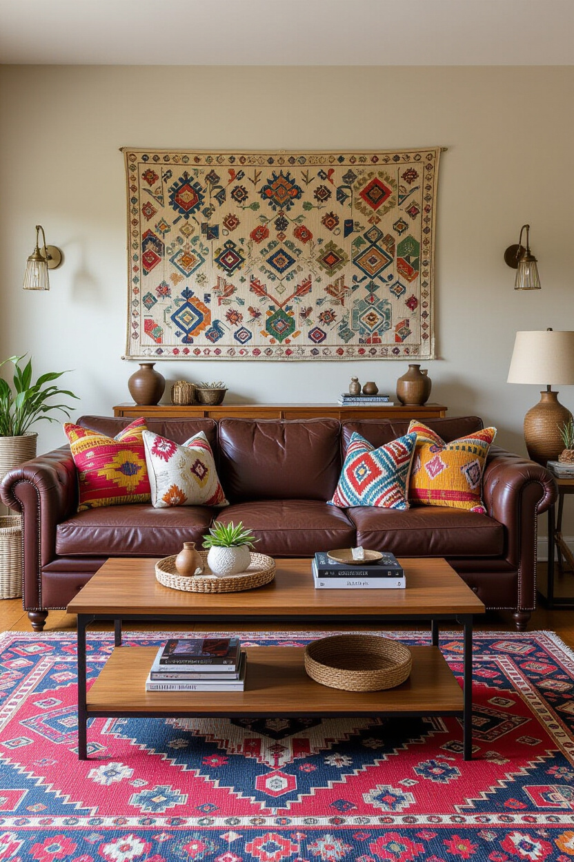 Dark Brown Leather Couch Living Room Ideas: Boho Chic Decor
