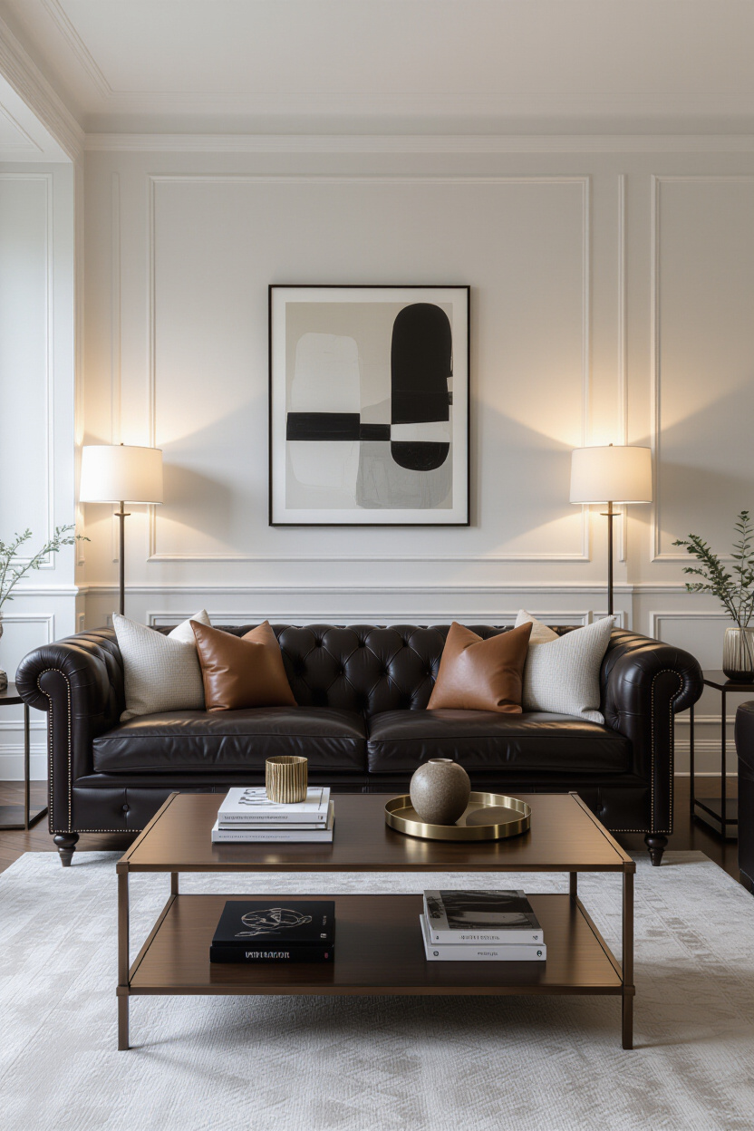Dark Leather Couch Living Room Decor: Timeless Elegance