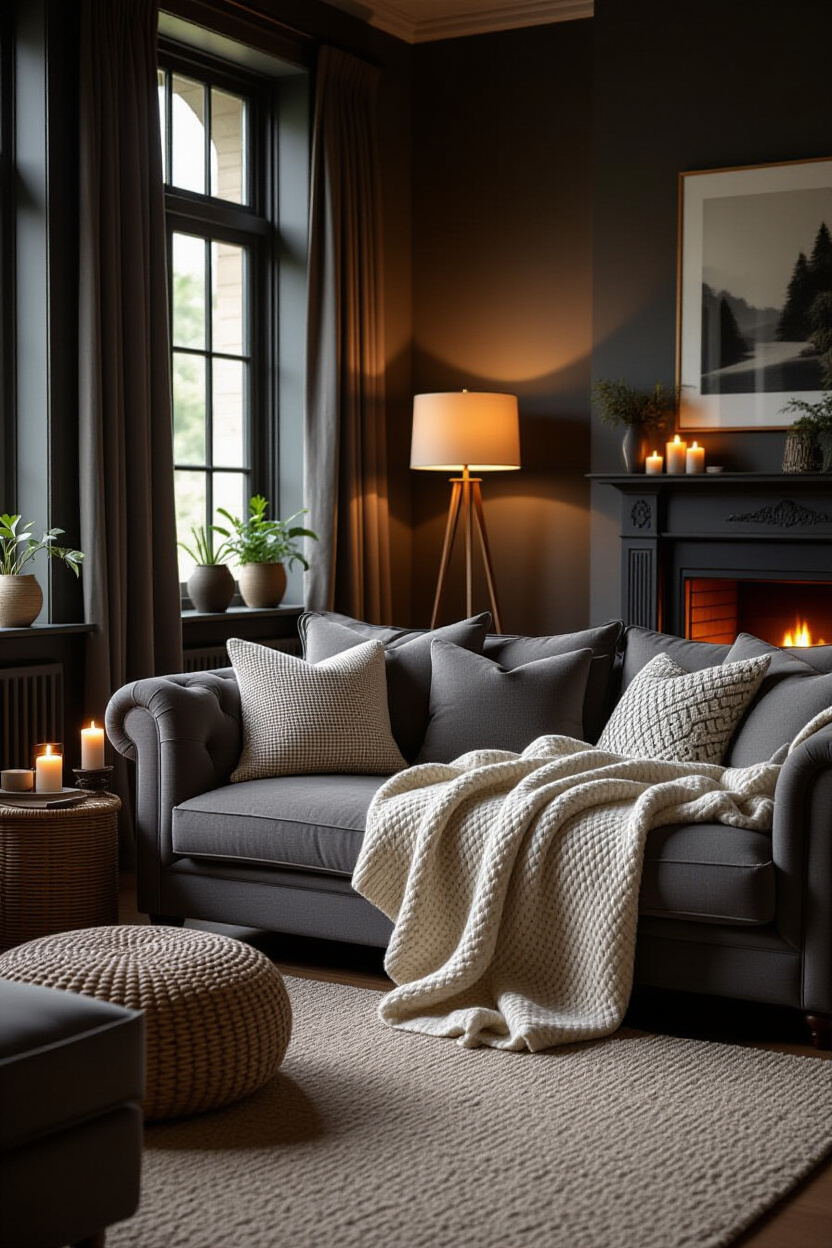Dark Living Room Aesthetic Cozy: Layering for Comfort