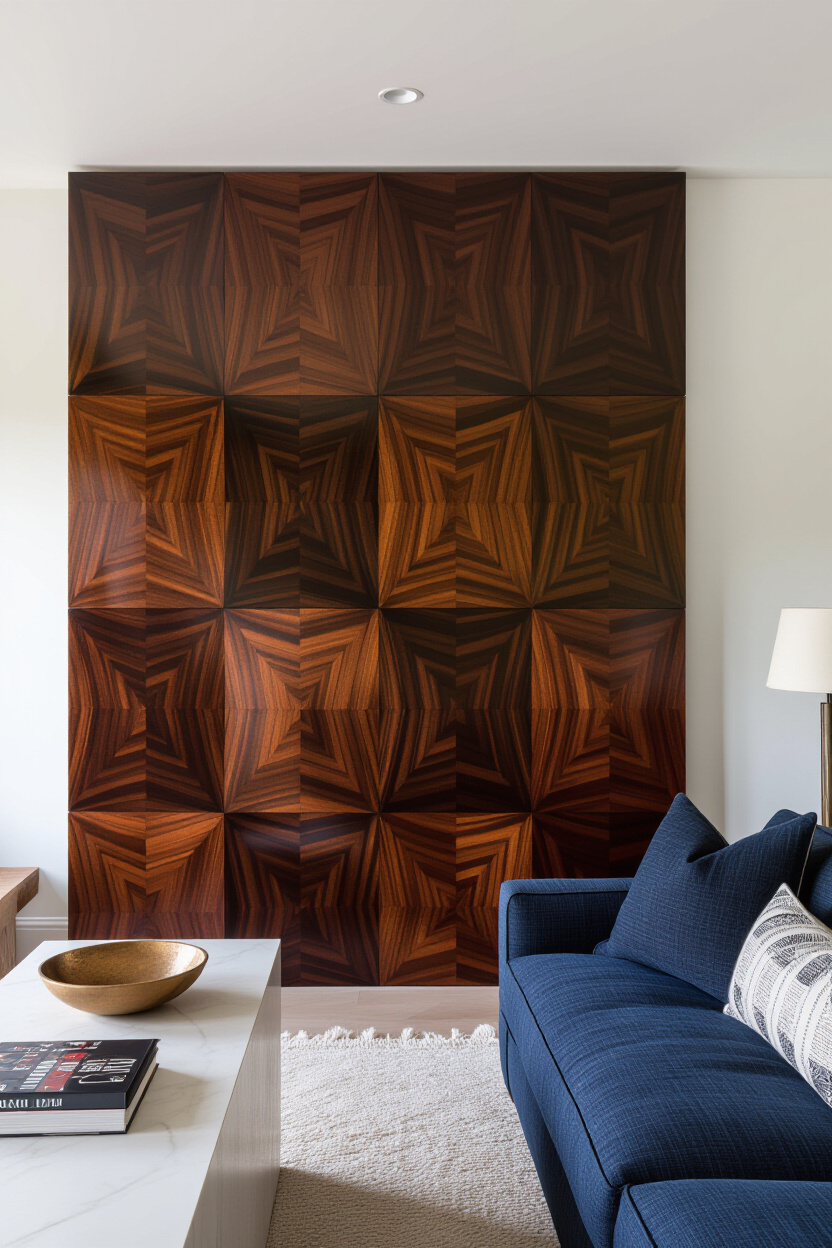 Dark Mahogany Living Room Wood Wall