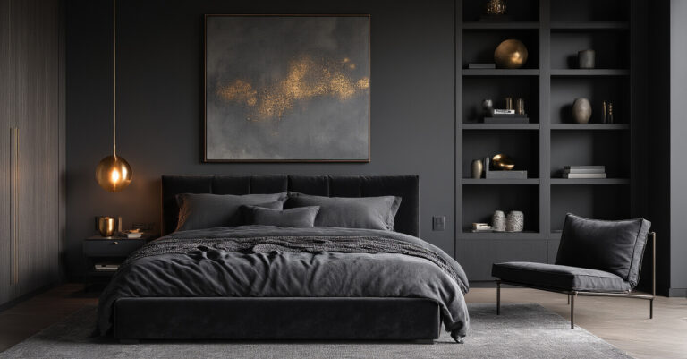 The Art of Contrast: Styling Dark Modern Bedrooms with Texture, Metal, and Wood Accents