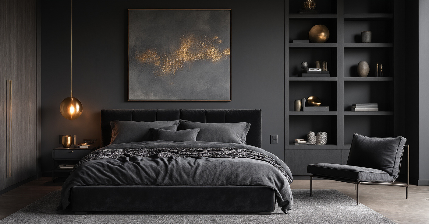The Art of Contrast: Styling Dark Modern Bedrooms with Texture, Metal, and Wood Accents