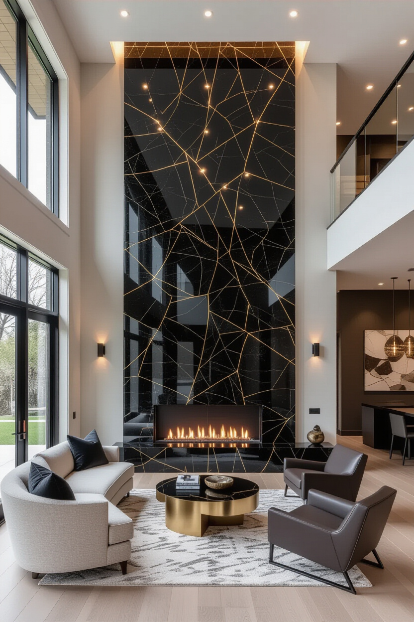 Dark Navy Living Room Accent Wall