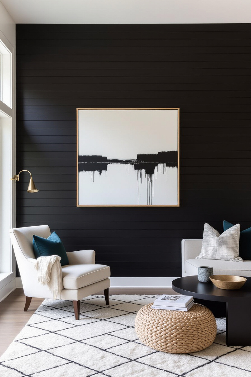 Dramatic Black Shiplap Living Room Statement Wall