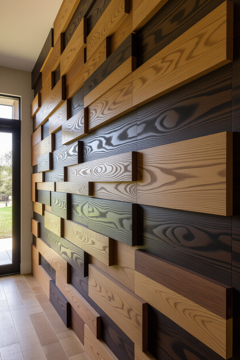 Dramatic Wood Slats Living Room Wall Paneling