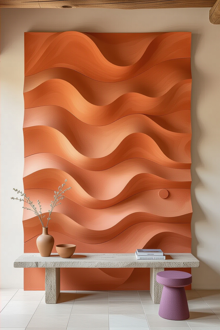 Earthy Terracotta Clay Living Room Statement Wall