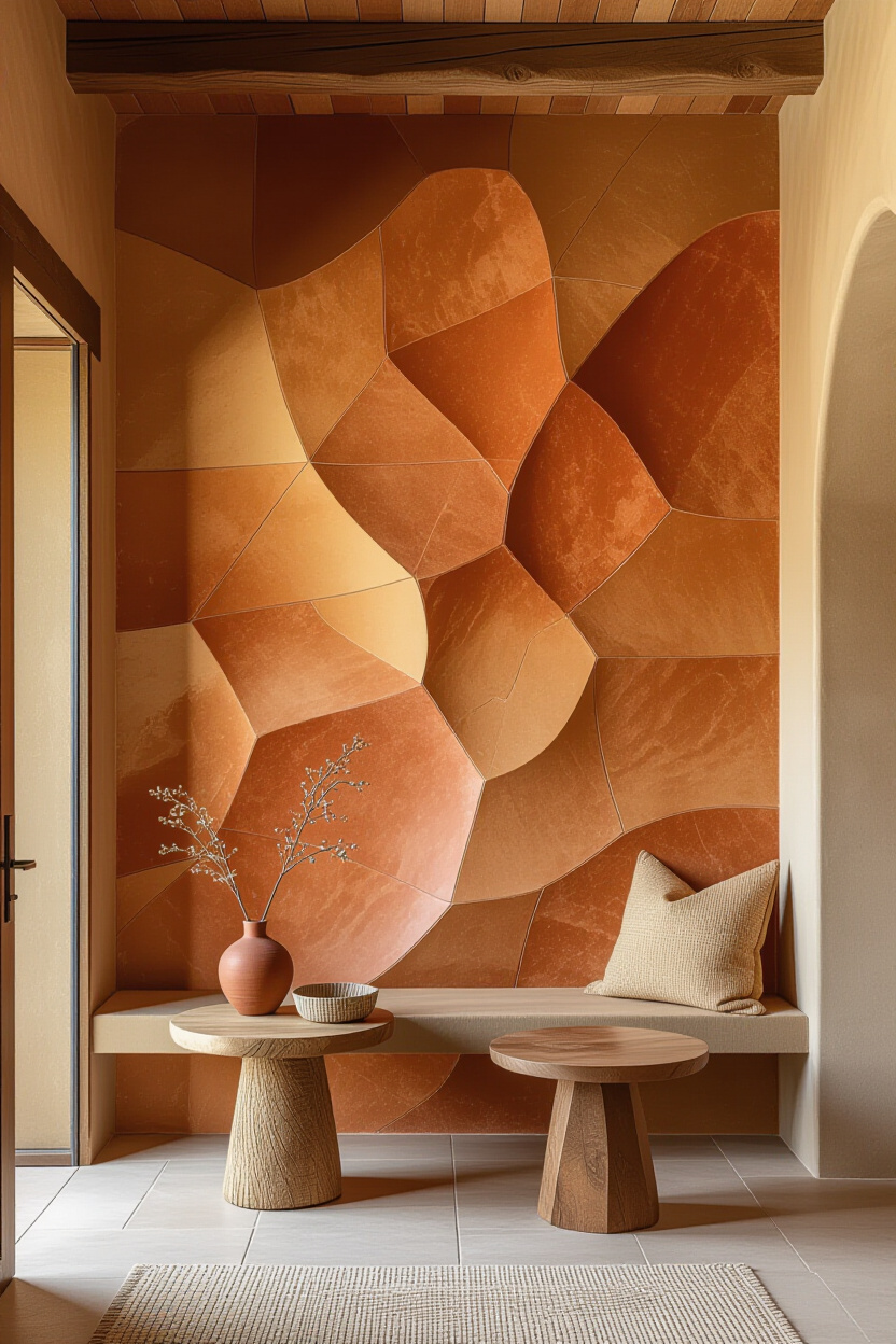 Earthy Terracotta Living Room 3D Accent Wall