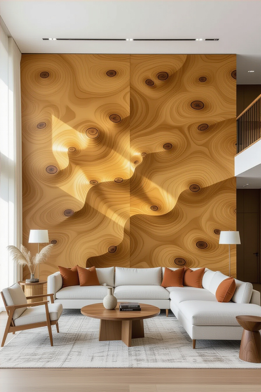 Elegant Elm Living Room Wood Wall