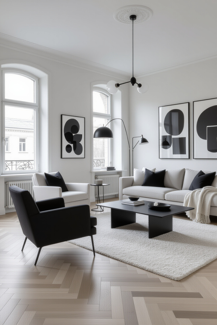 Elegant Lines: Black and White Living Room Design Ideas