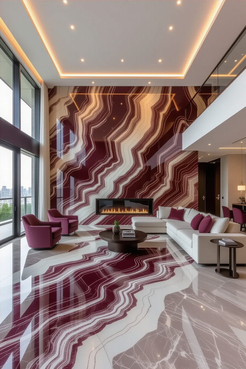 Elegant Marble Effect Living Room Wall Paneling