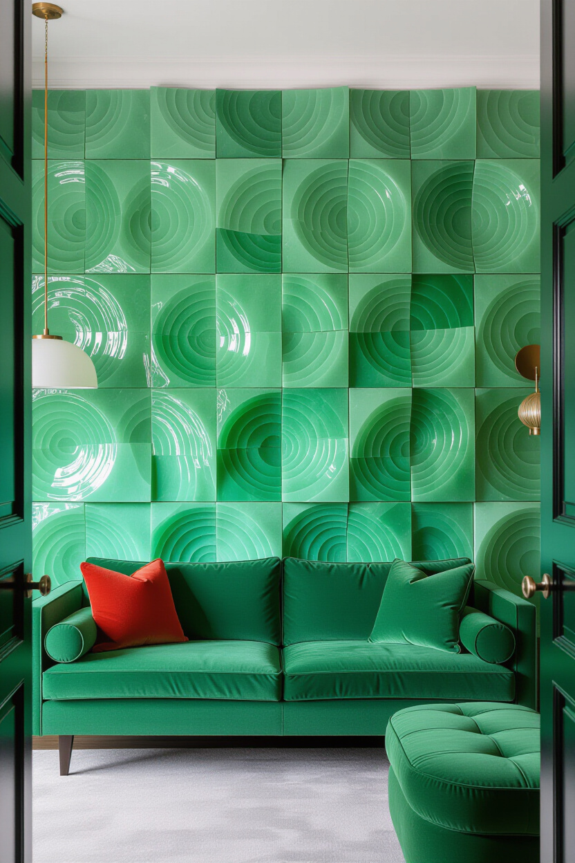 Emerald Green Living Room 3D Accent Wall