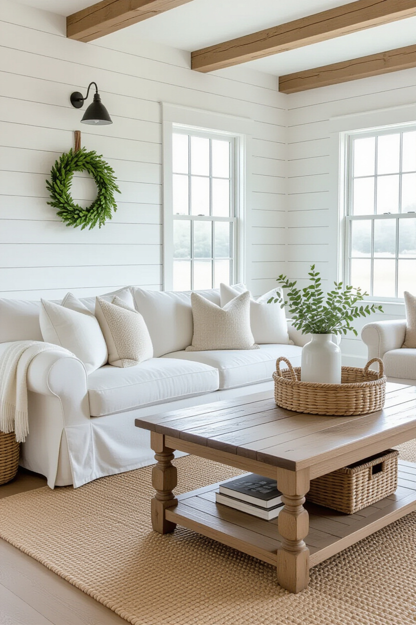 Farmhouse Living Room Decor with a White Couch: Rustic Charm
