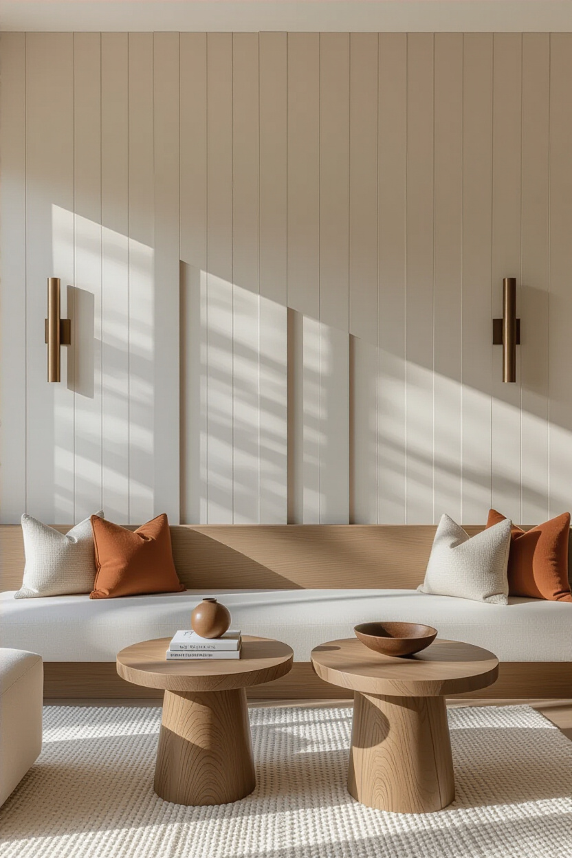 Fluted Wood Living Room Textured Accent Wall