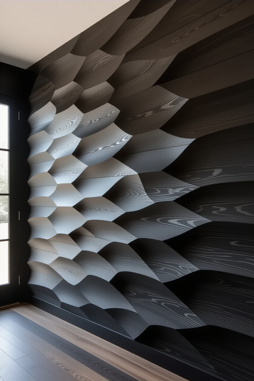 Glamorous Grey Living Room Wood Wall