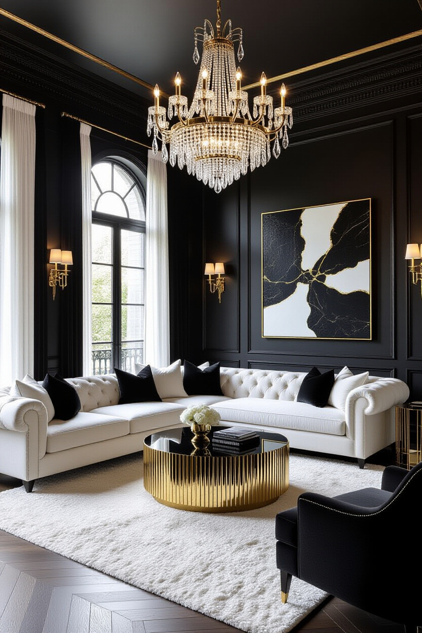 Glamour & Grace: Injecting Elegance into a Black and White Living Room Design