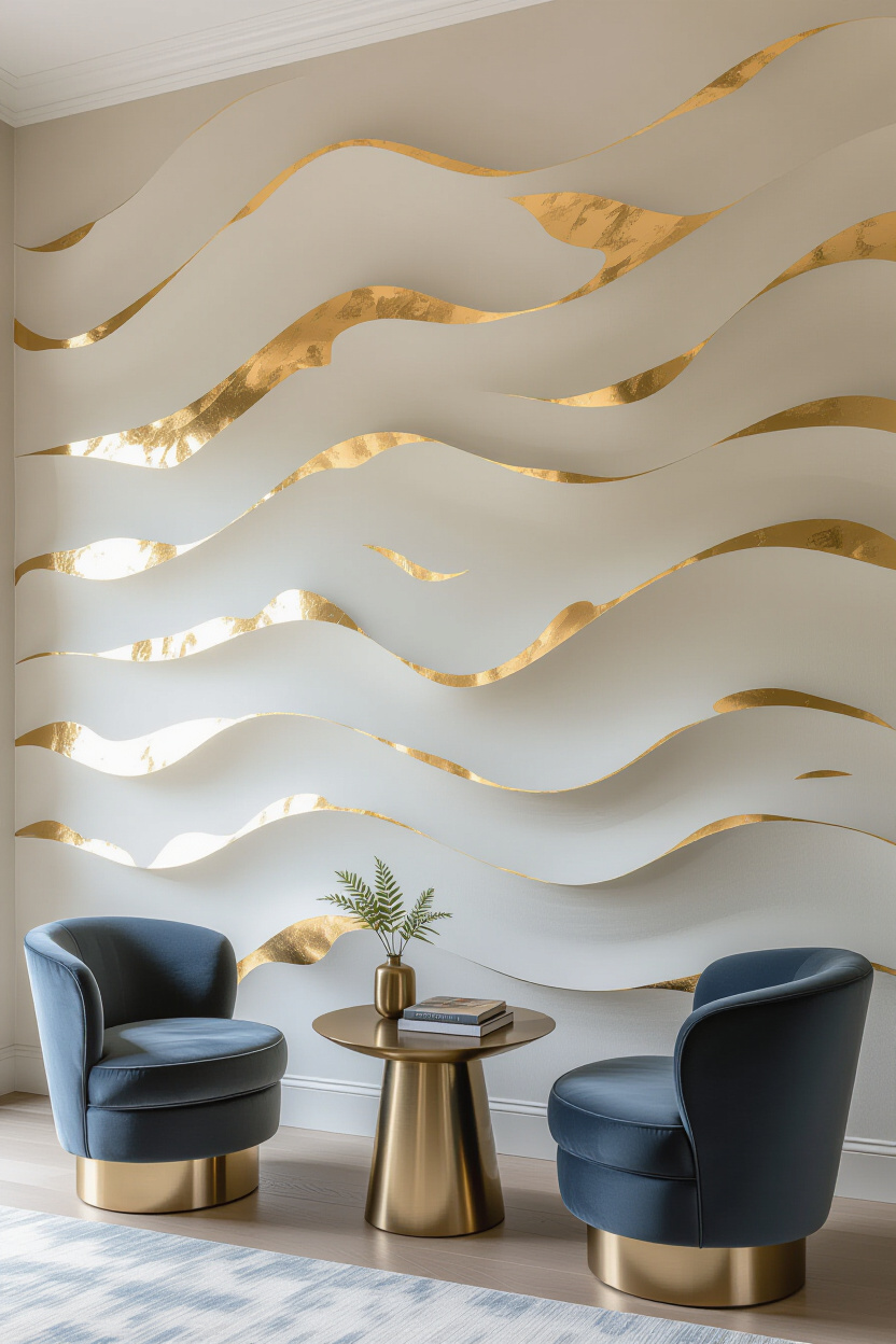 Golden Yellow Living Room Textured Accent Wall