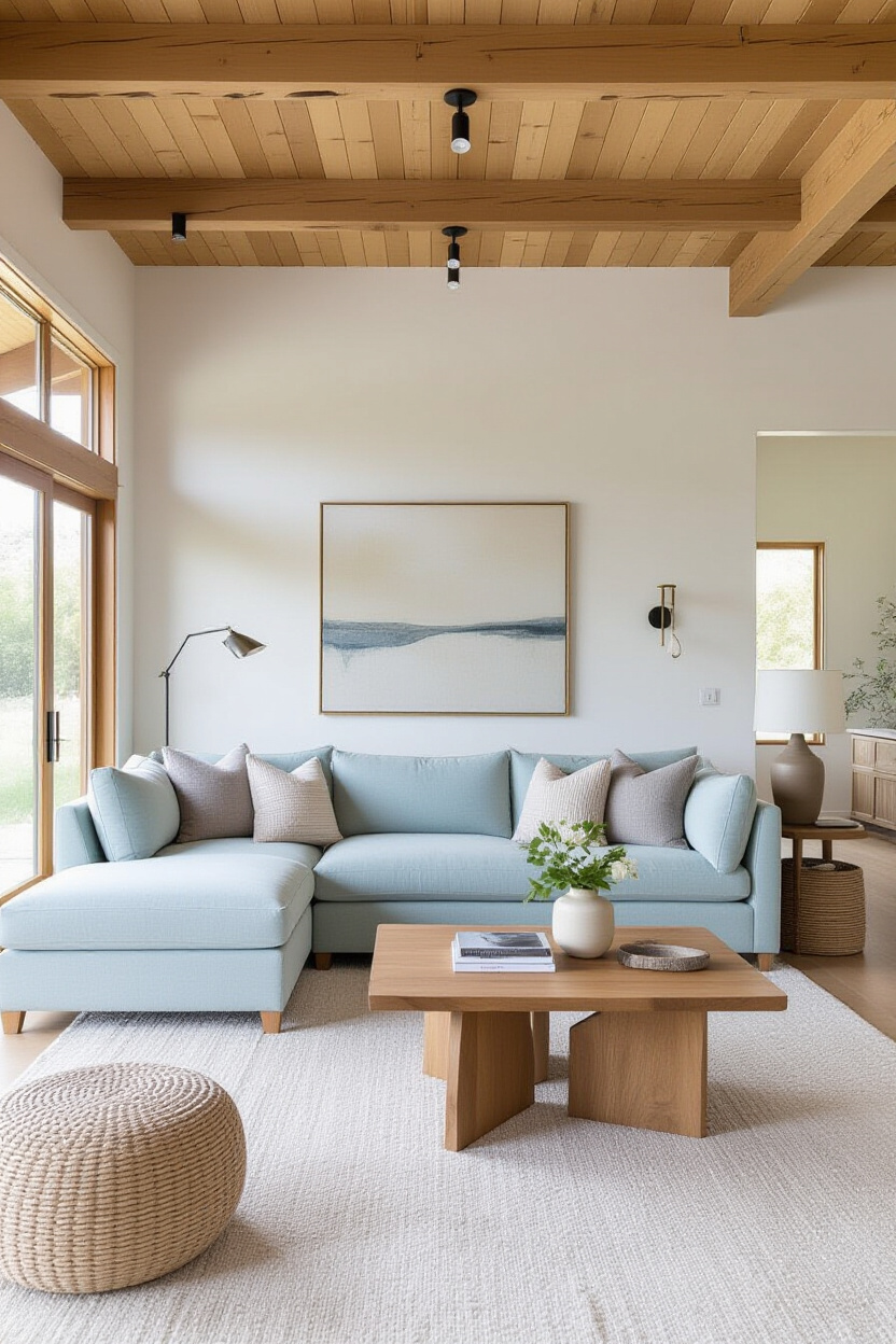 Grey and Light Blue Living Room: A Serene Setting for Your Couch