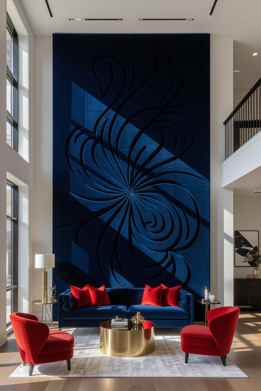 Inviting Navy Blue Living Room Statement Wall