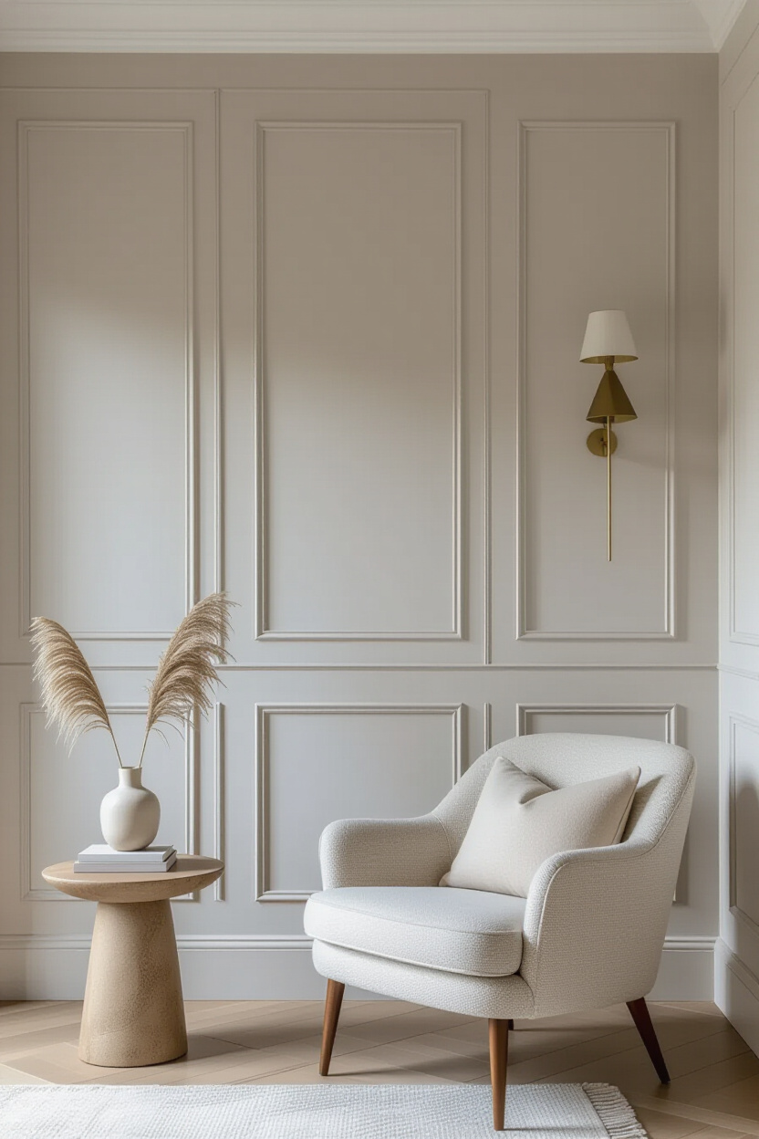 Light Grey Fluted Living Room Wall Paneling