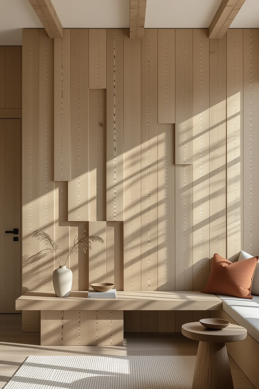 Light Oak Living Room Wood Wall