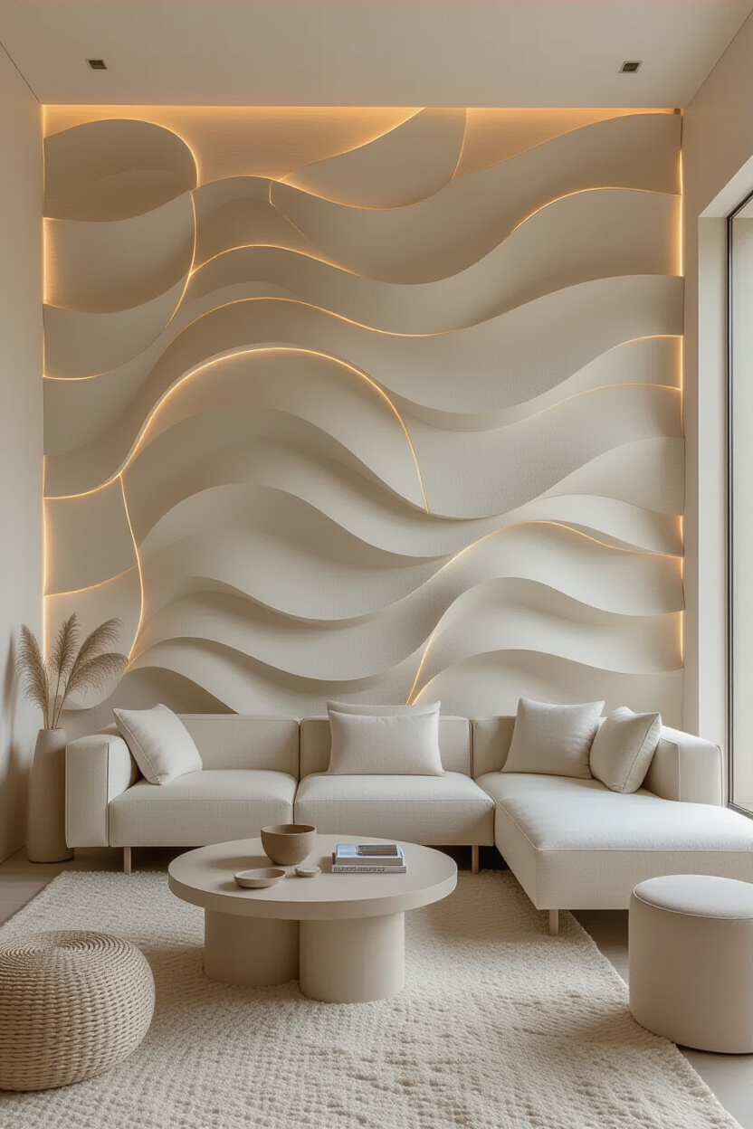 Linen Texture Living Room 3D Accent Wall