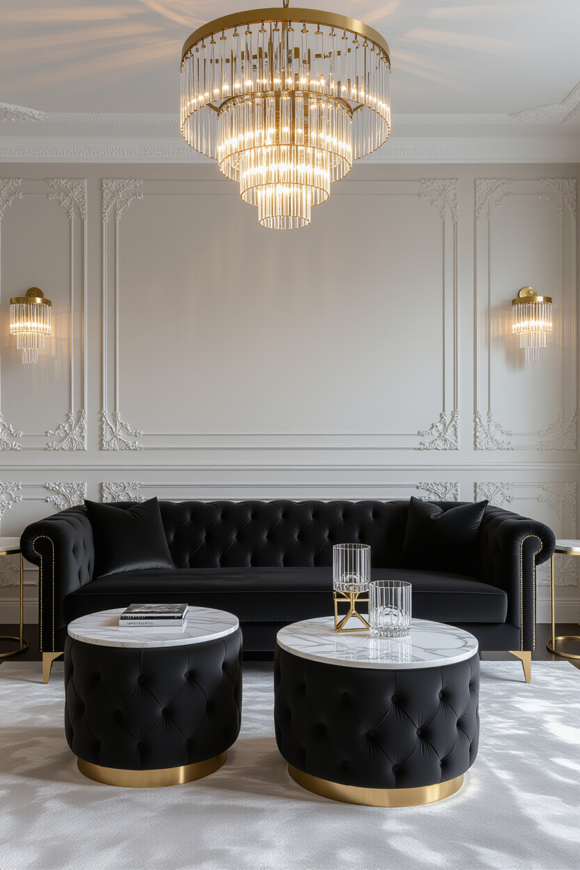 Living Room Designs with Black Couch: Luxe Accents