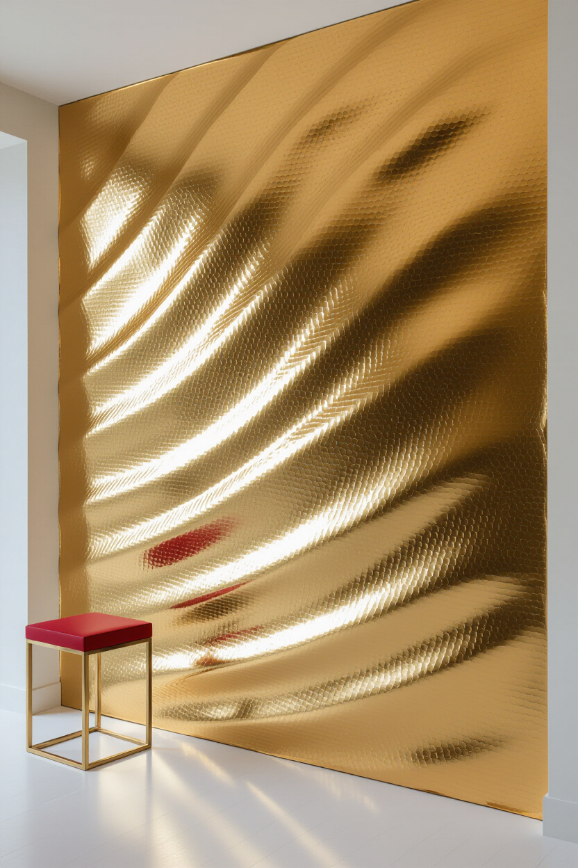 Luxurious Gold Leaf Living Room Wall Paneling
