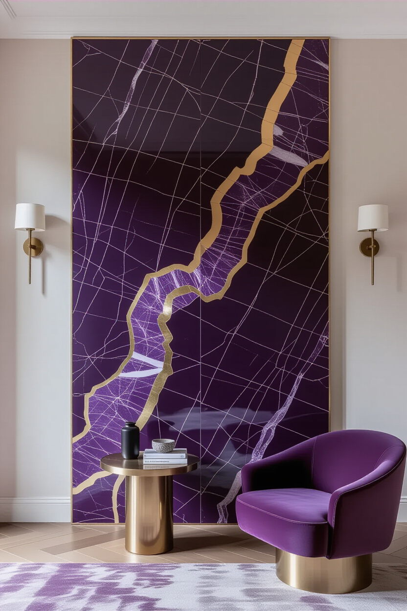 Marble Effect Living Room Accent Wall