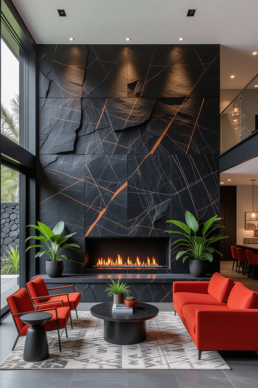 Matte Black Living Room Accent Wall