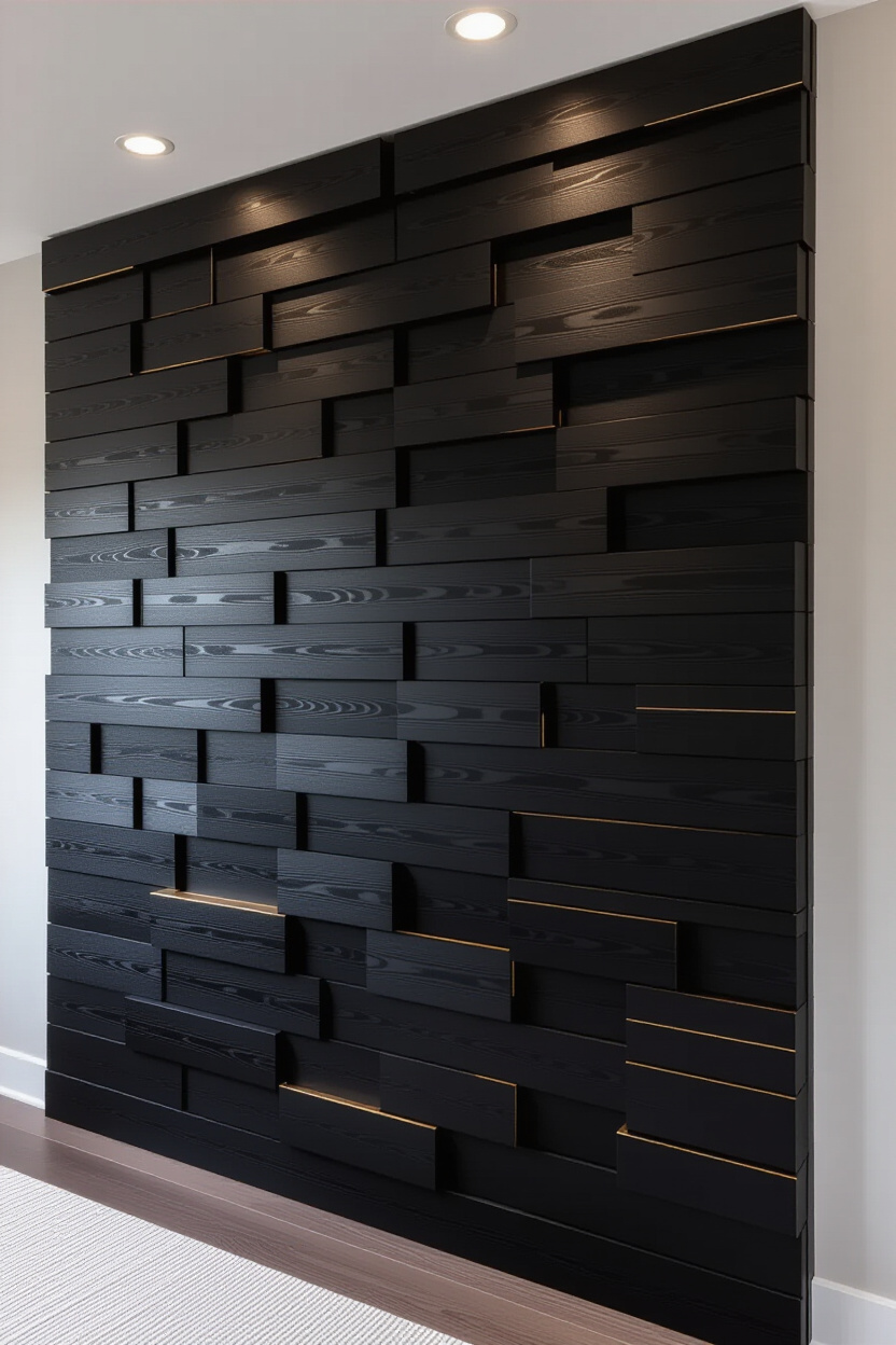 Matte Black Living Room Wood Wall