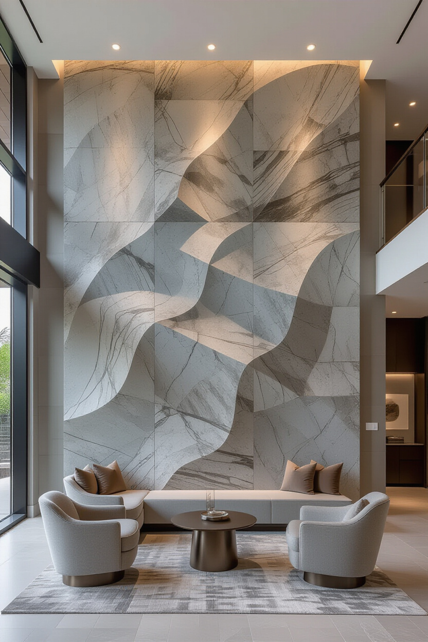 Matte Grey Concrete Living Room Statement Wall