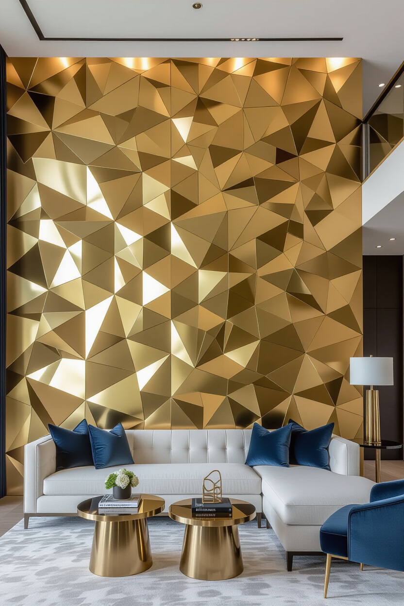Metallic Gold Living Room 3D Accent Wall