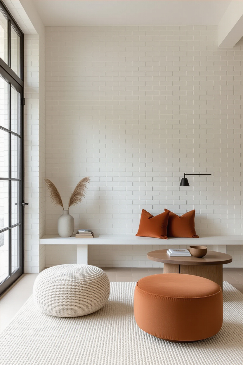 Minimalist White Brick Living Room Accent Wall