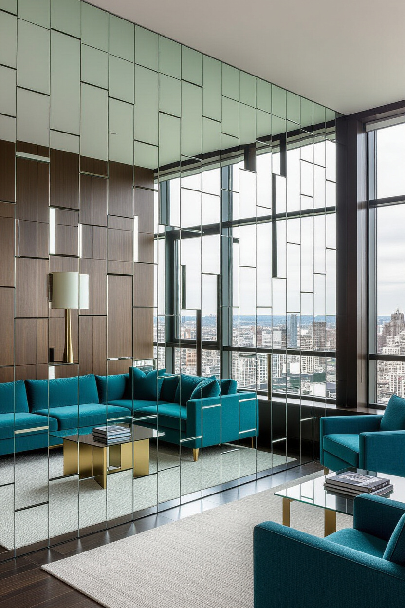 Mirrored Panel Living Room Accent Wall