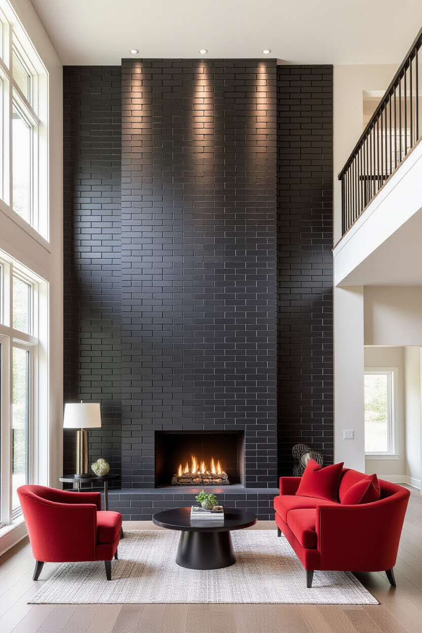 Modern Brick Living Room Textured Accent Wall