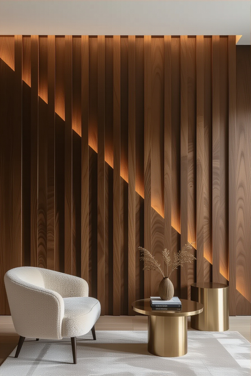 Modern Fluted Wood Living Room Statement Wall