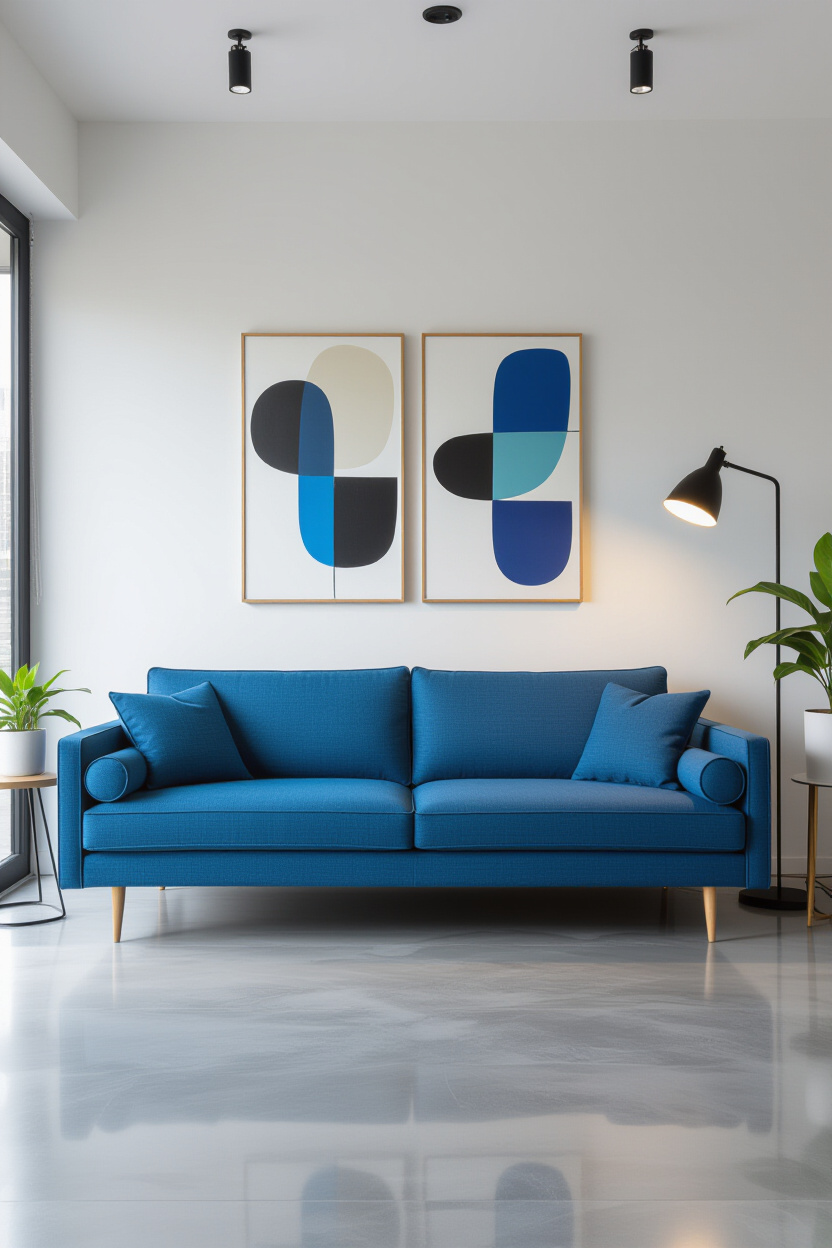 Modern Living Room Blue Couch: Sleek Lines and Chic Styling