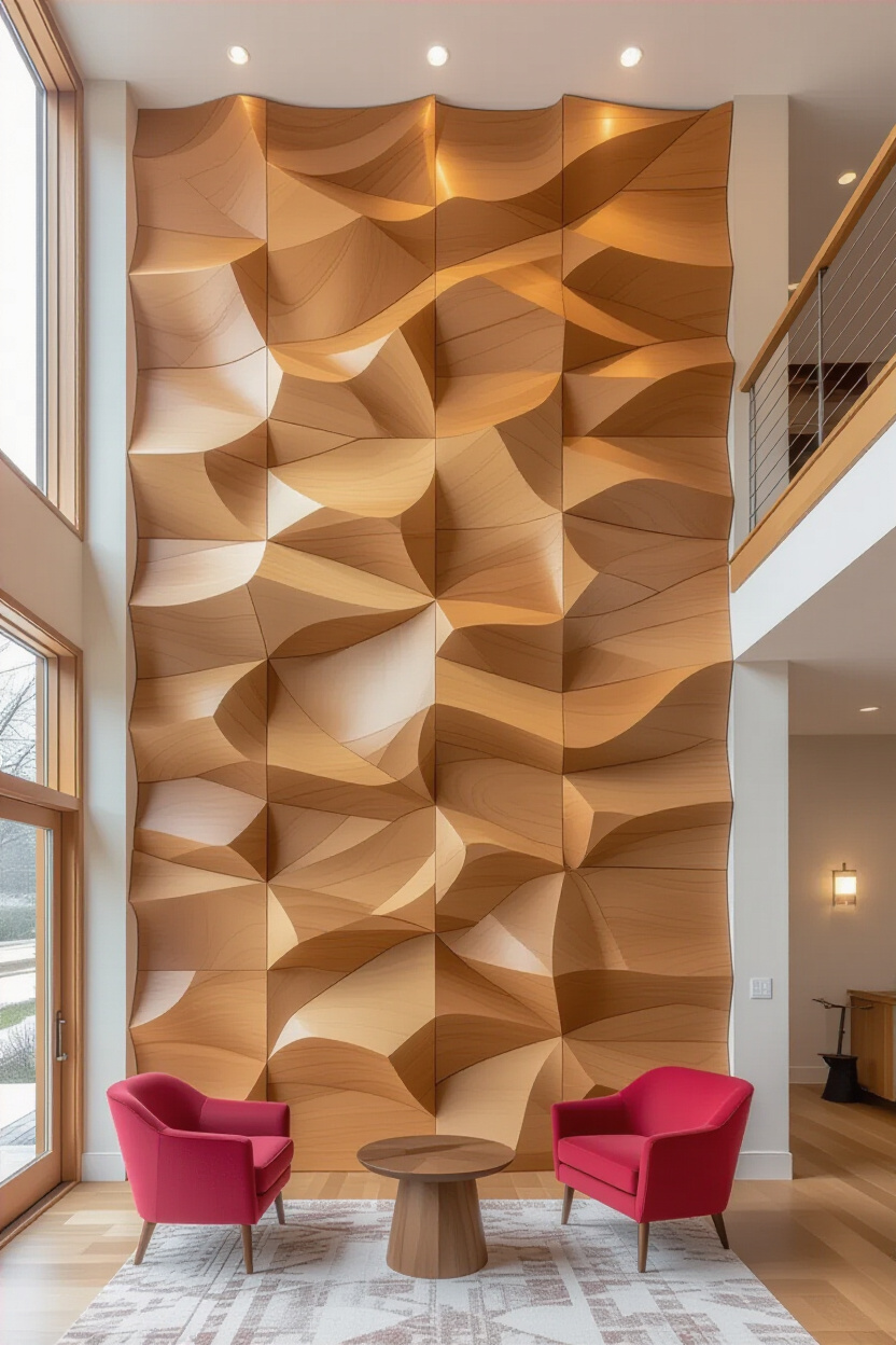 Modern Maple Living Room Wood Wall